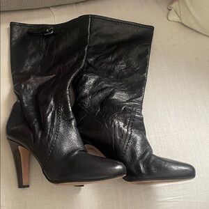 Prada Black Leather Heeled Boots